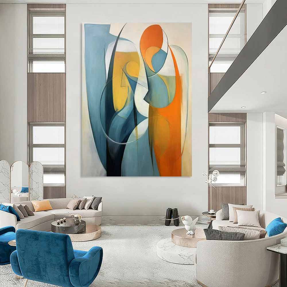 Blue Hand-painted Figure Modern Abstract Artwork B43V5